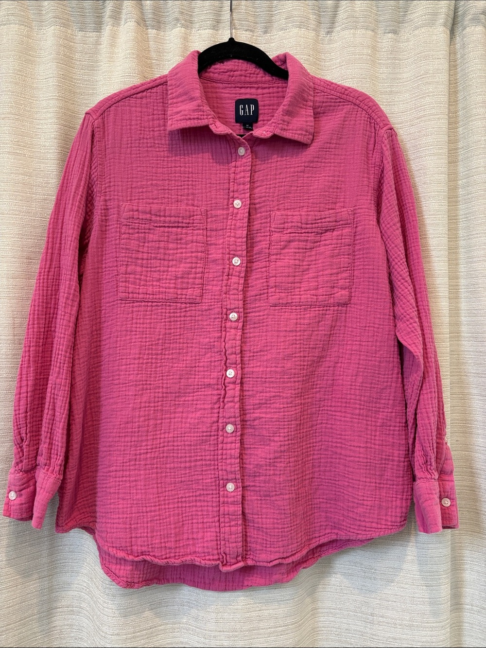 GAP Pink Cotton Textured Oversized Button-Front Shirt